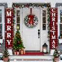 3 x Christmas Decorations Outdoor Yard Front Porch Sign Set Christmas Door Banner Red Black Door Decoration Hanging Merry Christmas Decorations for Home, Wall, Front Door, Yard