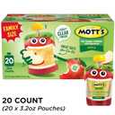 Mott's No Sugar Added Applesauce, Made from Real Fruit, No Artificial Flavors, 3.2 Oz Clear Pouches, 20 Pack (EXP 01/09/27)