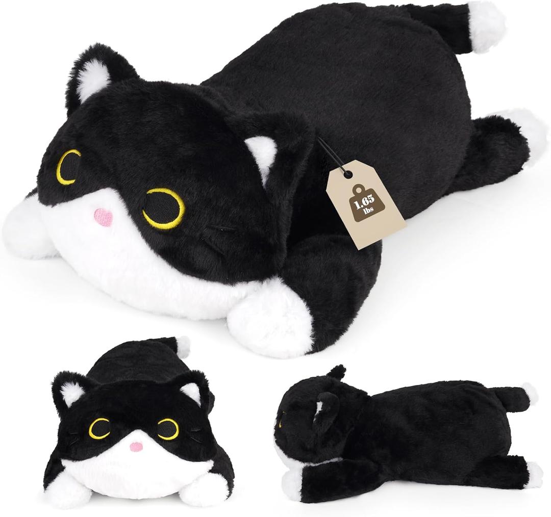 Weighted Cat Stuffed Animal,Cute Black and White Tuxedo Cat Plush Soft Weighted Plushies, Cuddleable Sensory Comfort Pillow for Kids Boys Girls Christmas Birthday Gift17in 1.6lbs (['17 inches (45 cm)'])