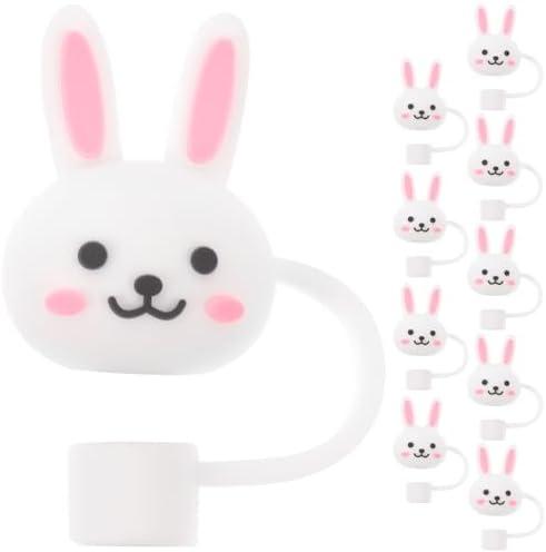 Silicone Straw Cover Caps: 60 Pcs Reusable Bunny Straw Toppers Silicone Covers Caps Drinking Tips Protector for Drinking Easter Party Favor