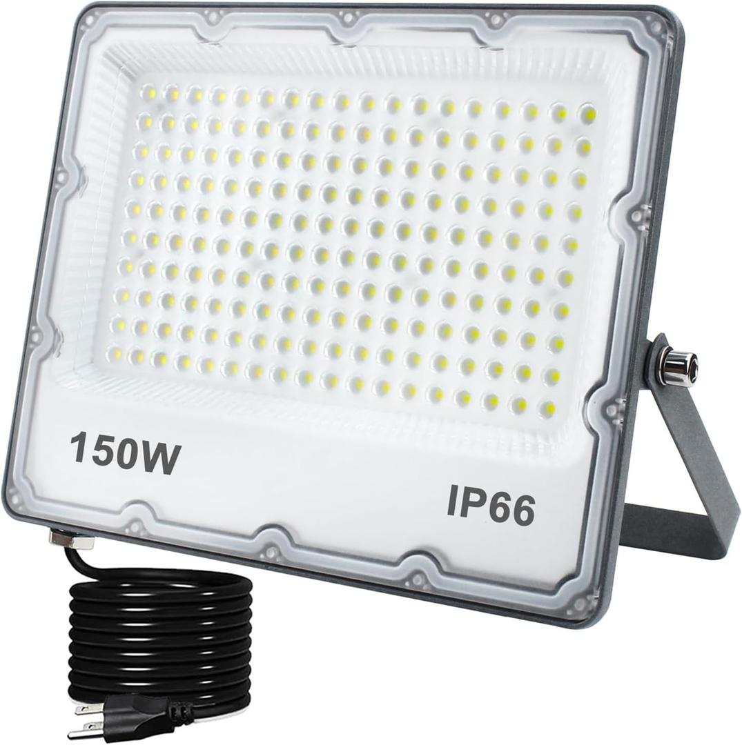 150W LED Flood Lights Plug in, Outdoor Security Lighting Fixtures 3000K 15000LM Warm White Illumination, IP66 Waterproof Projects for Garage, Warehouse, Pathway, Yard, Patio, Garden1 Pack 150W LED Flood Lights Plug in, Outdoor Security Lighting Fixtures 3000K 15000LM Warm White Illumination, IP66 Waterproof Projects for Garage, Warehouse, Pathway, Yard, Patio, Garden1 Pack