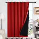 Deconovo 100% Blackout Curtains with Black Liner, Thermal Insulated NoiseReducing Grommet Drapes, DoubleLayer Room Darkening for Bedroom, Nursery, Home Office,1 Panels,Bright Red,100W x 95L