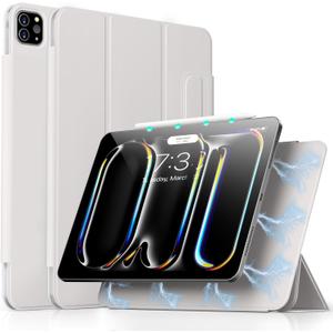 aoub for iPad Pro 11 Inch Case (M4) 2024 5th Generation, Slim Trifold Stand Case with Magnetic Attachment, Supports Pencil Pro and Pencil(USB-C), Gray