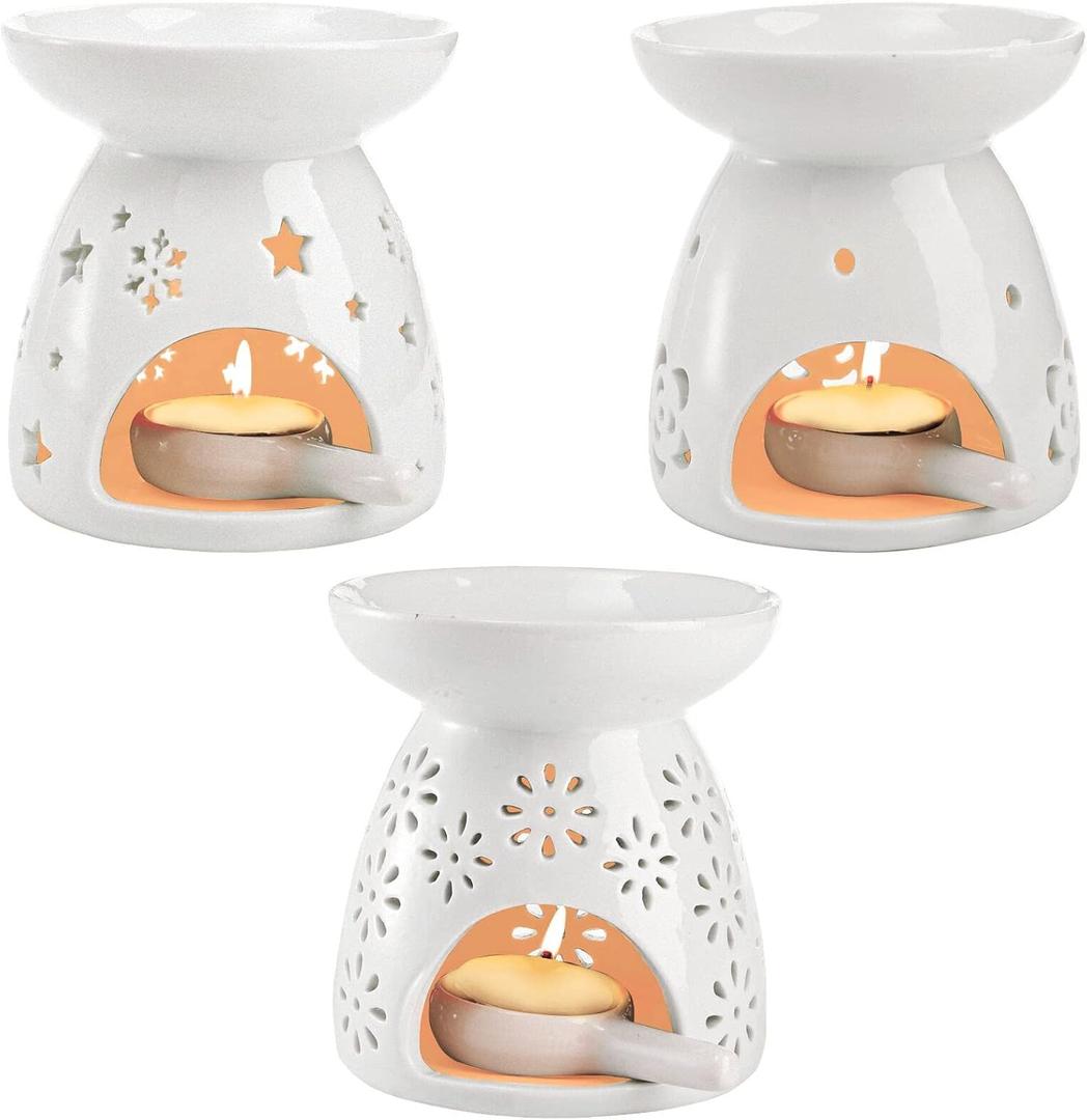 Lawei Set of 3 Ceramic Tealight Candle Holder, Essential Oil Burner Wax Melt Burners, Aromatherapy Aroma Diffuser Burner for Home Bedroom Decor Christmas Housewarming Gift