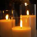 Eywamage Clear Glass Flameless Candles with Remote Timer, Flickering Battery LED Pillar Candles Set of 3