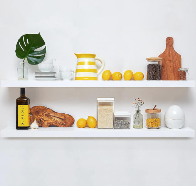 Homeforia White Floating Shelves 36 Inches Long, Premium Solid Wood, Long White Floating Shelves for Living Room, Heavy Duty Bracket, 36 x 6.5 x 1.75 inch, Set of 2