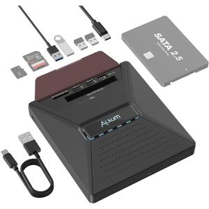 Alxum Laptop External CD DVD Drive  CD/DVD Burning Supports SATA 2.5" Hard Drive 3 USB 2.0 Interfaces and SD Micro SD Compatible with Win2000/XP Linux Mac 10 OS System SATA&CD, SD&CD Mutual Burning