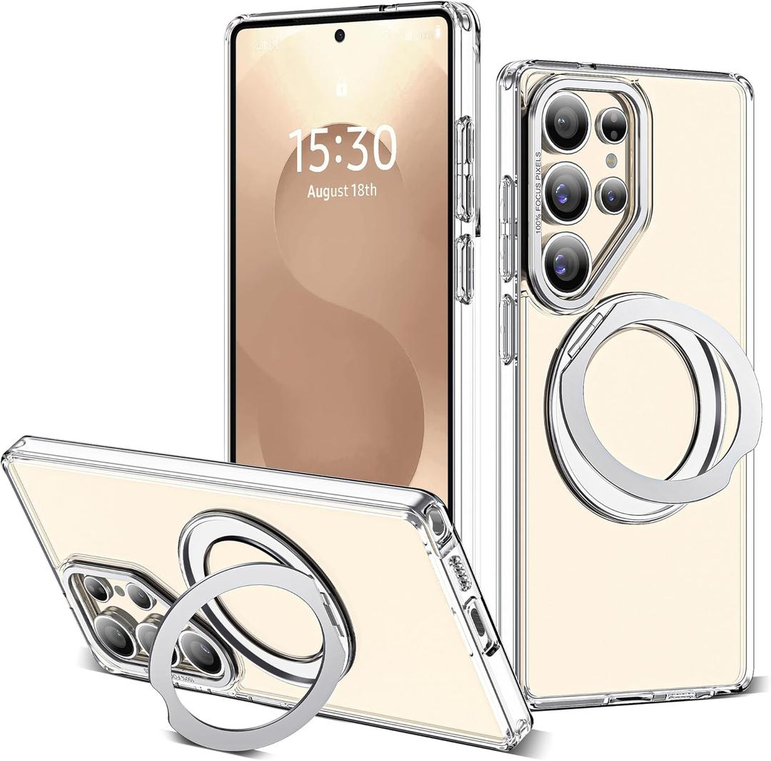 for Samsung Galaxy S25 Ultra Case with 360Rotatable Magnetic Ring Stand Compatible with Mag-Safe Military Protection Shockproof Transparent Phone Cases for S25 Ultra 6.9",Clear