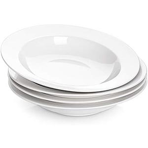 Amazon.com | DOWAN Soup and Pasta Bowls Set of 4, White Porcelain Wide Rim Salad Plates, 20 Ounces, Microwave & Dishwasher Safe: Soup Bowls