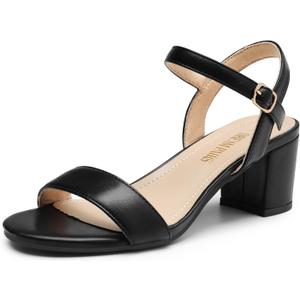 DREAM PAIRS Women's Low Heels Block Open Toe Ankle Strap Classic Short Chunky Sandals with Buckle for Daily Work Wedding Party (9 Wide, Black-pu)