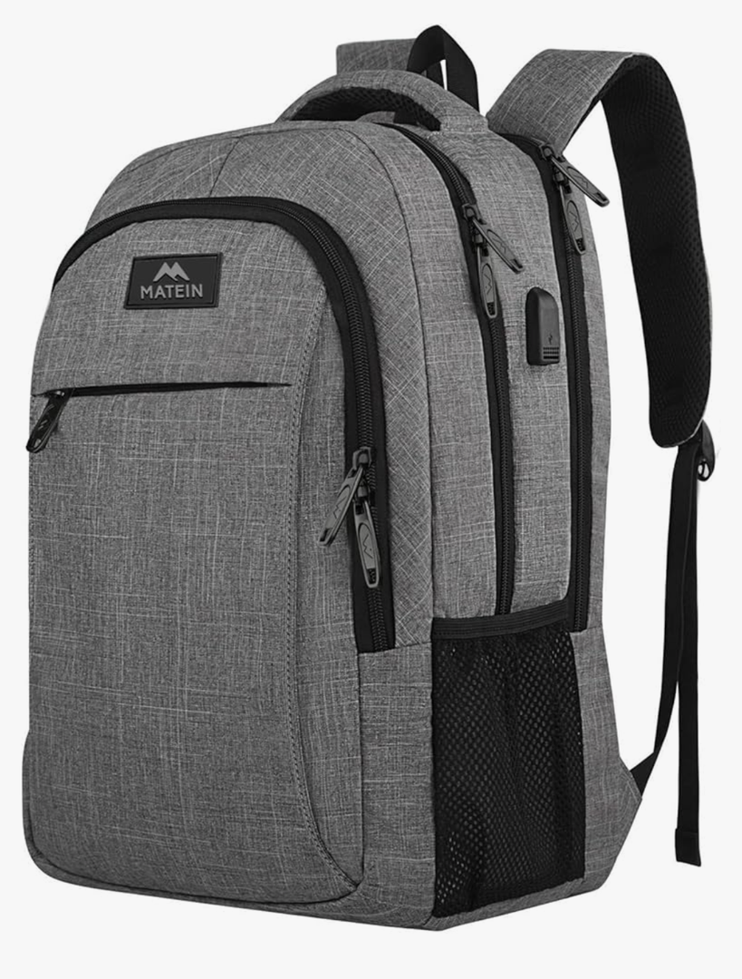 MATEIN Travel Laptop Backpack, Business Anti Theft Slim Sturdy Laptops Backpack with USB Charging Port, Water Resistant College School Computer Bag Gift for Men & Women Fits 15.6 Inch Notebook, Grey