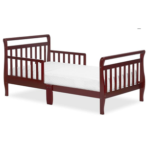Dream On Me Classic Sleigh Toddler Bed in Cool Red Baby Safety Alliance Certified, Low-to-Floor Design, Non-Toxic Finish, Wooden Safety Rails, Red Wood