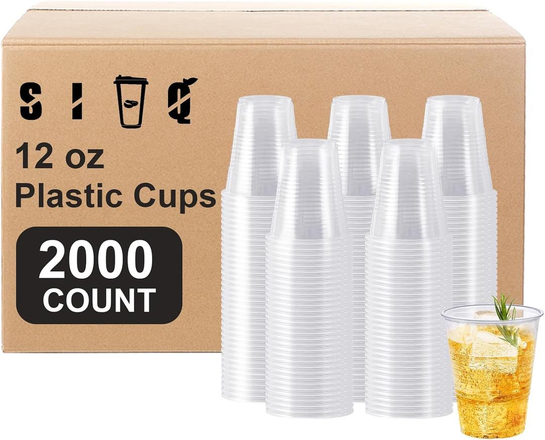 SIUQ 2000 Pack 12 oz Clear Plastic Cups, Bulk Disposable Water Cups