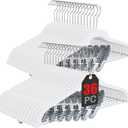 Korpai 36-Pack White Velvet Hangers with Clips Adjustable,Adult Hangers,Outfit Hanger,Heavy-Duty,Felt,Non-Slip,Space Saving, for Pants, Skirts, Suits,Coats, Dresses ect., 16.5x9 inch