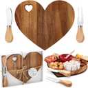 Patelai 1 Set Bridal Baby Shower Favor Heart Cheese Board with Knife, Wood Mini Charcuterie Board Thank You Gift Box for Guest Bridal Baby Shower Prize Wedding Valentines Birthday (Acacia Color)