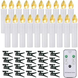 Christmas LED Window Candles with Remote Timer, 20 pcs Waterproof Battery Operated Xmas Tree Candles, Warm White LED Taper Candles for Holiday Wedding Home Chandelier Decor