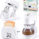 Kitchen Appliances Toys, Kids Play Kitchen Accessories Set, Pretend Kitchen Toys for Kids Ages 4-8, Coffee Maker, Mixer, Toaster with Realistic Lights & Sounds, Gift for Girls Ages 3+ (White)