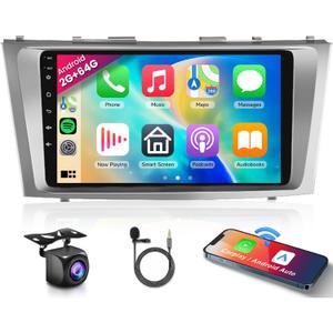 2G+64G Car Radio for Toyota Camry 2006 2007 2008 2009 2010 2011 with Wireless CarPlay Android Auto, 9 Inch Touch Screen Android 13 Car Stereo HiFi Audio GPS Navigation WiFi Bluetooth SWC HD Camera