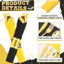 50 Pcs Pre-rolled Halloween Plastic Silverware Set Gold Disposable Plastic Cutlery Set with 50 Black and Gold Napkins, Knives, Forks and Spoons for Business Meeting Halloween Anniversary Party