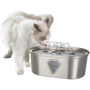 Cat Water Fountain - Stainless Steel Water Fountain for Small Pets - 118oz/3.5L Automatic Cat Water Dispenser with Water Level Window by PETMAKER
