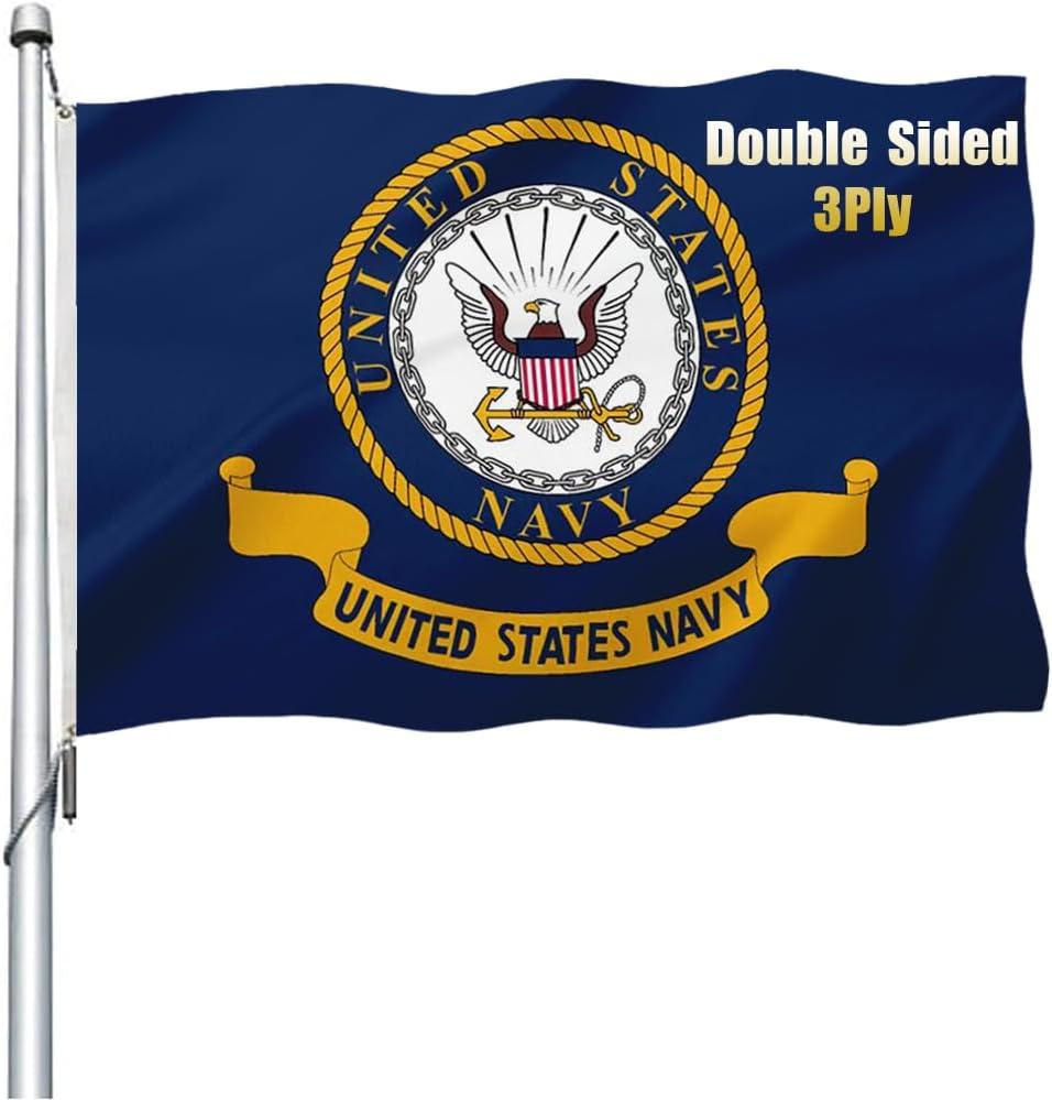 US Navy Emblem Flag Double Sided 3x5 Outdoor- US Navy Military Flag, Heavy Duty Durable Polyester, UV Fade Resistant, Outdoor Indoor Yard Porch Patriotic Banner with Brass Grommets