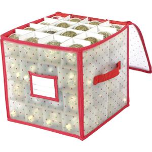 Sattiyrch Plastic Christmas Ornament Storage Box with Zippered Closure - Store up to 64 of the 3-inch Standard Christmas Ornaments, Xmas Ornaments Storage with Dividers & Two Handles