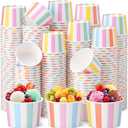 Eaasty 1000 Pcs 6 oz Ice Cream Cups Disposable Paper Dessert Bowls Bulk Mini Sundae Bowls for Hot and Cold Food Frozen Dessert Yogurt Cups for Ice Cream, Yogurt Gelato(Pastel,Stripes)