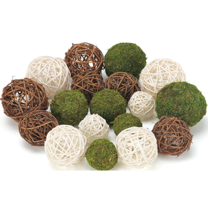 USMOLA 18Pcs Decorative Balls for Centerpiece Bowl  6Pcs Fake Moss Balls + 12Pcs Rattan Wicker Balls, Artificial Moss Decorative Balls Vase Fillers for Home Garden Wedding Party Decor (Rustic)