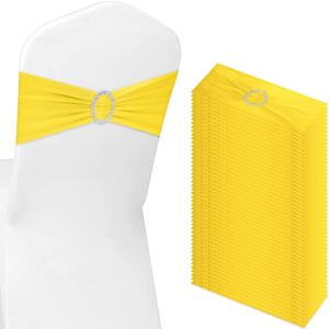 Tegeme 80 Pieces Chair Sashes & Bows - Stretch Spandex Chair Cover Band with Buckle for Wedding, Hotel Banquet, Birthday Party & Home Bulk Decorations(Lemon Yellow)
