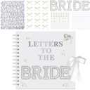 Fuyoooo 8 x 8 Inch Letters to The Bride Scrapbook Wedding Memory Book Bridal DIY Blank Paper Scrapbook Photo Album Guest Book Sign with Pearl Stickers, Metallic Letters, Bows(Warm White)