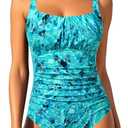 Aqua Eve One Piece Bathing Suit for Women Tummy Control Swimsuit Slimming Vintage Swimwear (Large, Blue Paisley)