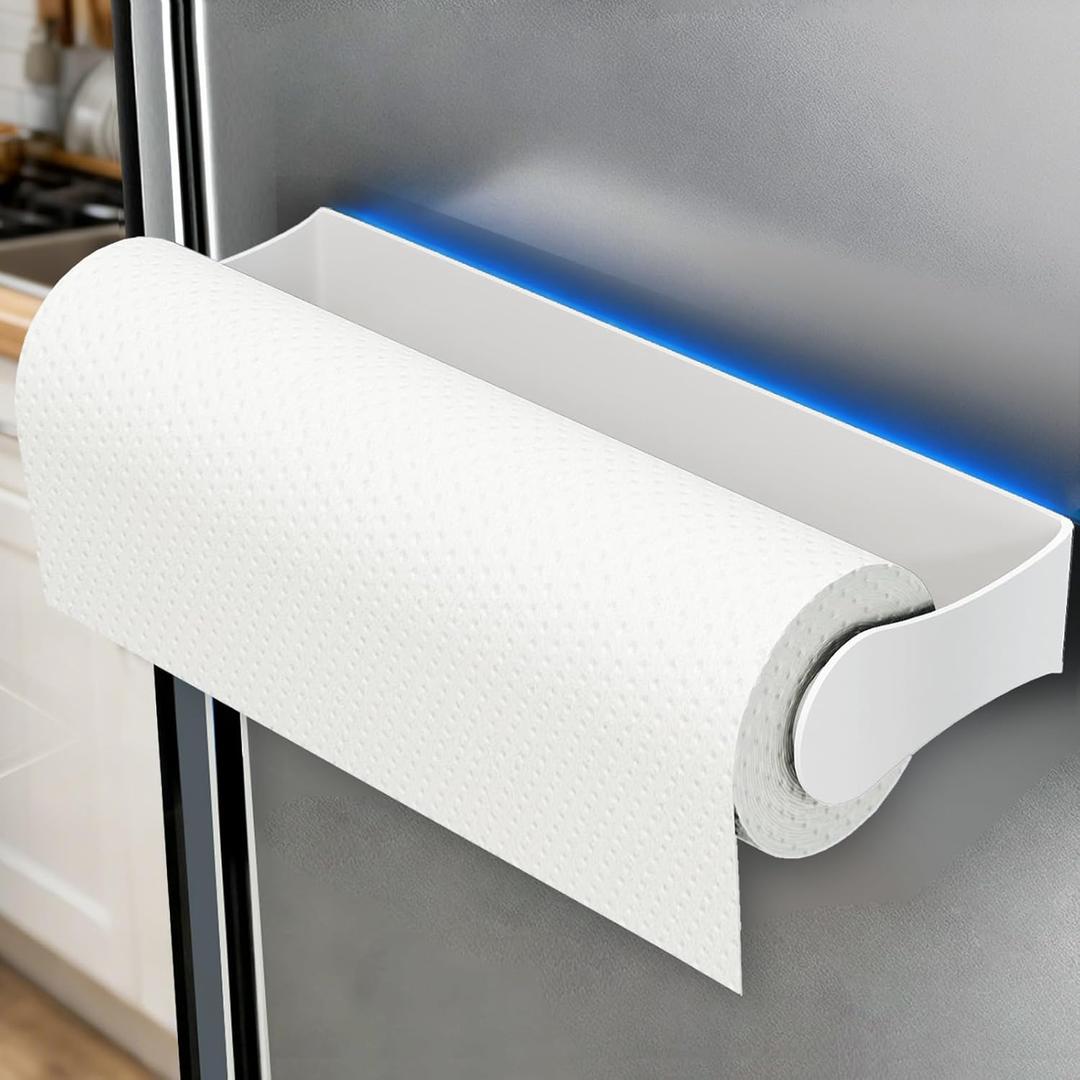 Magnetic Paper Towel Holder for Fridge, No Drilling, Strong Magnet, White, Paper Towel Holder Magnetic for Refrigerator, Rv, Grill, Kitchen Decor and Accessories