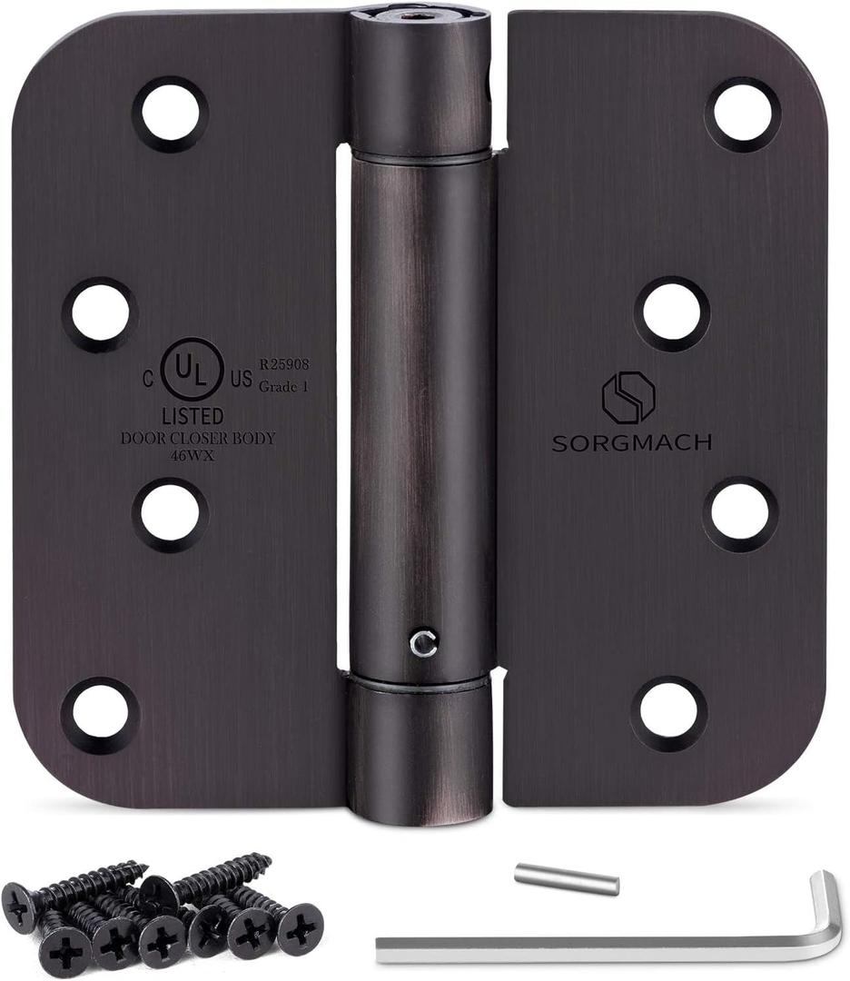 Self Closing Hinge Oil Rubbed Bronze Auto Close Hardware Hinge Outlet Adjustable Spring Hinges Door Closer Hinge 5/8" Radius Corner for Commercial Grade Self-Closing, UL Listed 3 Pack (4 IN)