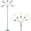 HonoDing Medusa Floor Lamps Standing Lamps 5 Heads Adjustable Reading Light Large Shade Use E26 A19 Bulb Floor Lamps for Living Room Bedroom (Silver)