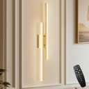 LED Wall Sconce Gold Modern Remote Wall Light Fixtures for Living Room, Dimmable LED Vanity Light Indoor Remote Wall Sconce for Bedside Bedroom Bathroom Dining Room, L31.5inch 1 Pack, 32 inches
