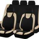 Car Seat Covers Full Set, Split Waterproof Polyester Mesh Vehicle Front and Rear Seat Protectors, All-Weather Automotive Interior Chair Cushion, Universal for Automobile RV Truck (Beige)
