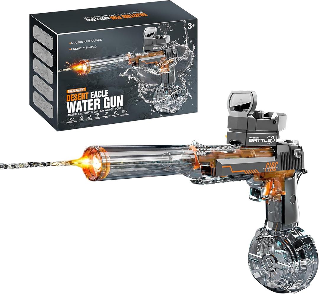 CY05 Electric Water Gun with Lights, Induction Light-Emitting Muzzle, 425ml Water Tank, 26-33Ft Range for Kids Ages 3+ (Grey)