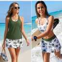 Daci Womens 3 Piece Tankini Swimsuits with Skirt - Tummy Control Bathing Suit Swim Tank Top Sport Bra 2026 Athletic Swimwear (Green, L)