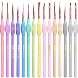 Nicpro 15PCS Micro Fine Detail Paint Brush Set, Aesthetic Pastel Small Miniature Fine Tip Detail Brushes Kit for Acrylic Oil Watercolor, Craft, Models, Miniatures, Rock Painting, Paint by Numbers