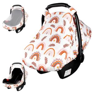 Rainbow Infant Carseat Canopy with Peep Windows and Breathable Mesh, Kick-Proof, Soft Stretchy Baby Car Seat Cover for Newborns