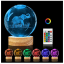 3D Elephant Crystal Ball Night Light, 3.15in K9 Lamp with 16 Colors Change, Wooden Base and Remote Control Decor Gifts for Women Kids