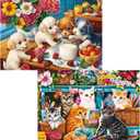2 Pack 300 Piece Puzzle for Adults,Cute Dogs Cats Jigsaw Puzzle for Adults Teens,Large Piece Puzzle for Kids Ages 8-10 10-12,Glossy & Sturdy Pieces,Challenging Family Game Great Gift Idea,20.5x15 in