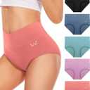 Women's Underwear High Waisted Ladies Cotton Panties Breathable Stretch Full Coverage Postpartum Brief, 5 Pack