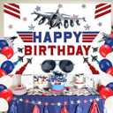 59 Pcs Fighter Jet Birthday Party Supplies, Air Force Themed Party Decoration Aircraft Airplane Backdrop Balloons Cake Cupcake Topper for Fighter Pilot Themed Birthday Party Decor