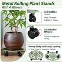 2 Packs 14 Inch Rolling Plant Stand with Wheels Metal Plant Caddy with Wheels Heavy Duty Round Plant Stand Indoor Iron Plants Rollers for Plants, Plant Dolly Retro Green