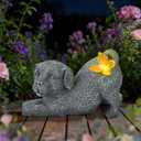 Solar Dog with Butterfly Light Statue, Outdoor Resin Puppy Garden Decor, Solar Powered Dog Figurine for Yard Patio Lawn, Waterproof Memorial Gift for Pet Lovers