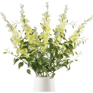 IPOPU 9Pcs Artificial Delphinium Flowers Combo Clematis Greenery Stems, 33.5" Long Stem Larkspur for Wedding Centerpieces, Bridal Bouquet, Home Party Table Decor (Light Green)