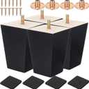 4 Pcs 4 inch Wood Furniture Legs - Square Sofa Legs, Couch Leg -Black Mid-Century Modern Replacement Legs for Armchair Recliner Coffee Table Dresser (4")