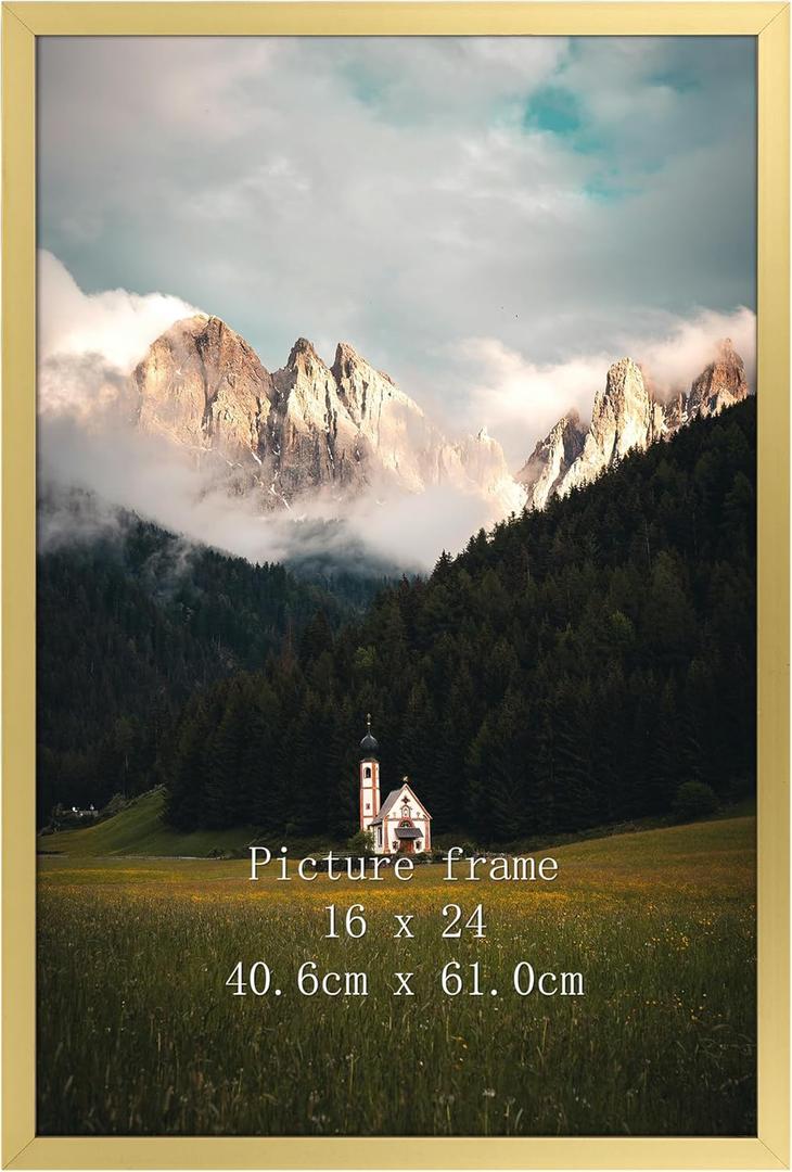 Giftgarden 16x24 Picture Frame Gold, Textured Metal Poster Frame 24x16 for Wall Display, Single