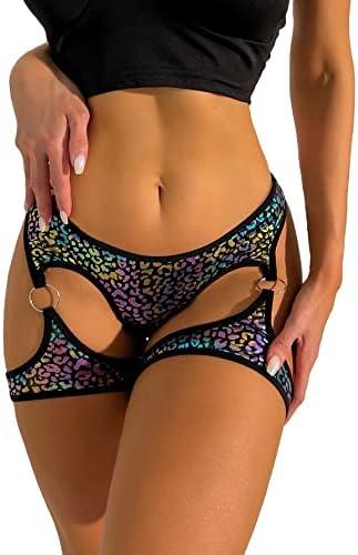OYOANGLE Women's Leopard High Waist Garter Panty Cut Out Boyshorts Bottom Underwear S